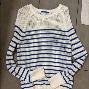 J. McLaughlin preppy Blue/White striped Women's Sweater size medium